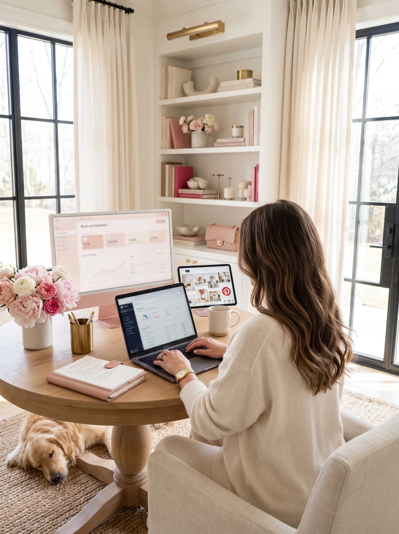 An editorial home office with laptop and warm morning light, styled for The Digital Income Edit